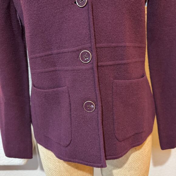 Talbots 100% Merino Wool Sweater Jacket Plum Purple Size XS EUC Three Button - Picture 6 of 12